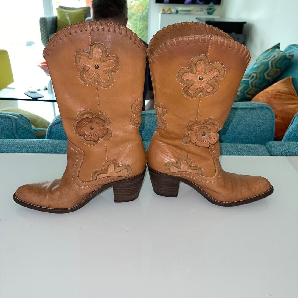 Mia Womens Cowgirl Boots Size 6 Leather Western Candida Boho Floral Tan 3D - Picture 12 of 15
